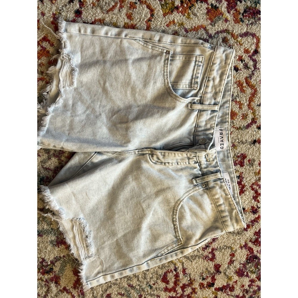 FRAYED Long Shorts Women's 25 Distressed Cut Offs High Rise NWOT - Picture 2 of 4